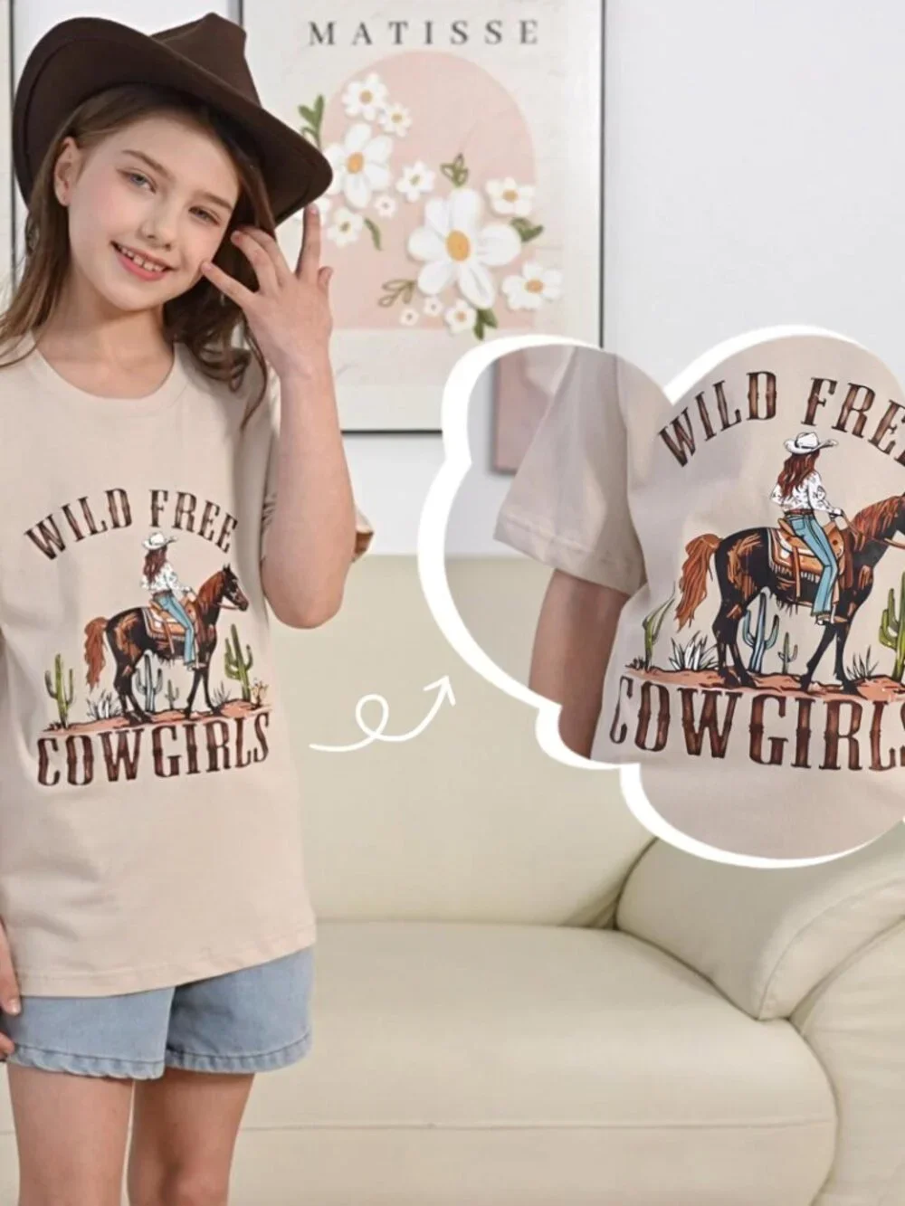 Girls Cowgirl Western Rodeo Horse Graphic Cotton Tee Short Sleeve